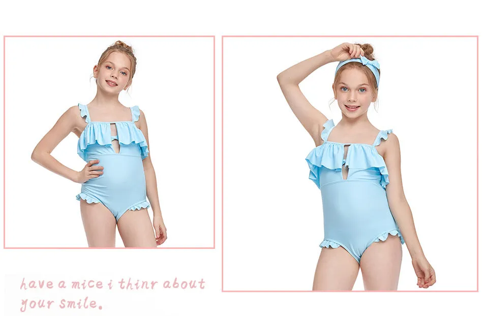 Swimsuit Exclusive for Cross-Border New One-Piece Girl's  Children Ruffle Swimwear