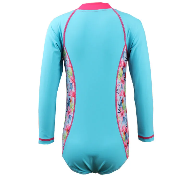 Swimsuit Girl's  Summer  European One Piece  Blue Long Sleeved Swimwear