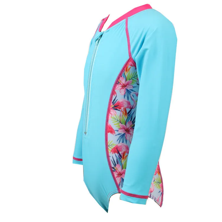 Swimsuit Girl's  Summer  European One Piece  Blue Long Sleeved Swimwear