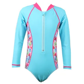 Swimsuit Girl's  Summer  European One Piece  Blue Long Sleeved Swimwear