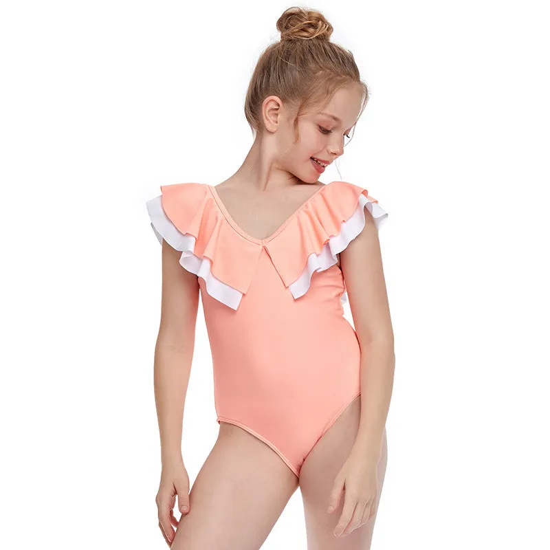 Swimsuit New Children's  Exclusive for Cross-Border Girls' One-Piece Double Ruffle Swimwear