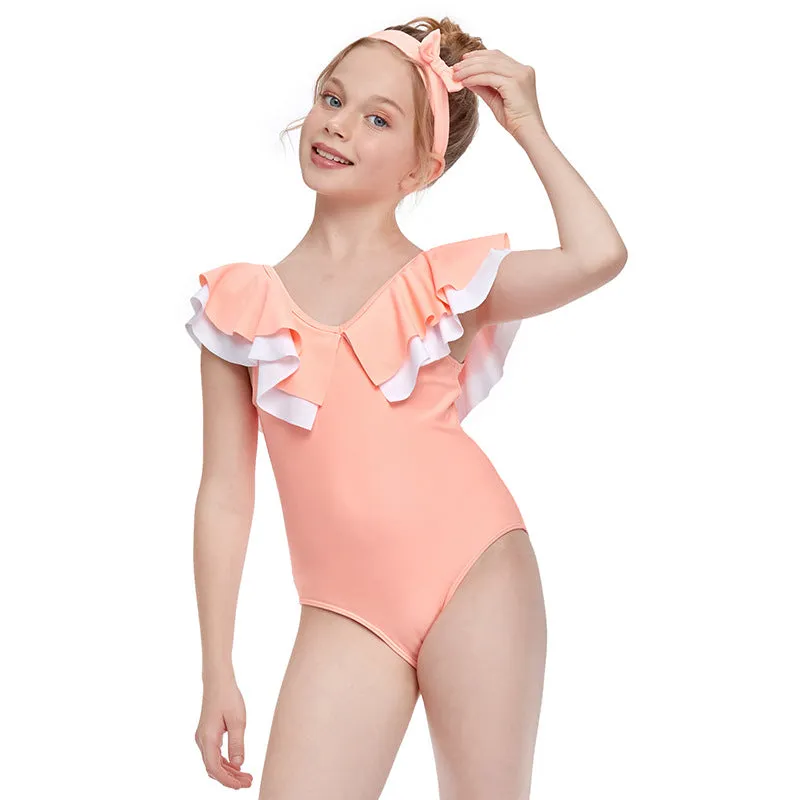 Swimsuit New Children's  Exclusive for Cross-Border Girls' One-Piece Double Ruffle Swimwear