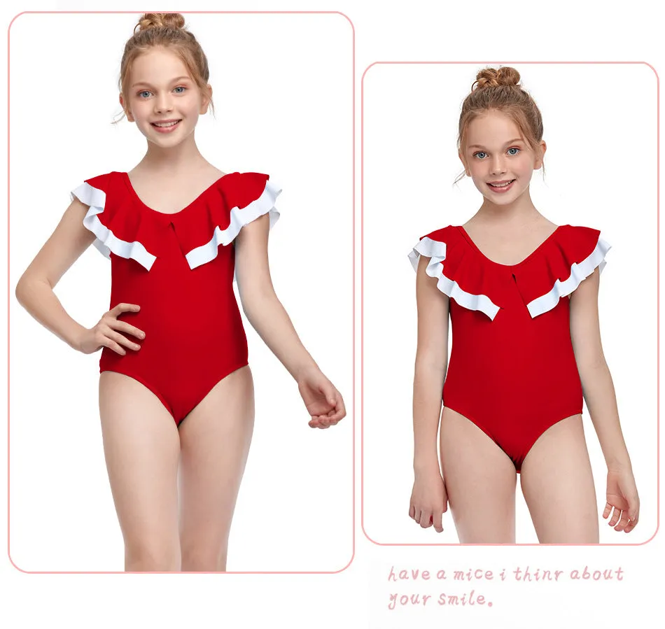 Swimsuit New Children's  Exclusive for Cross-Border Girls' One-Piece Double Ruffle Swimwear