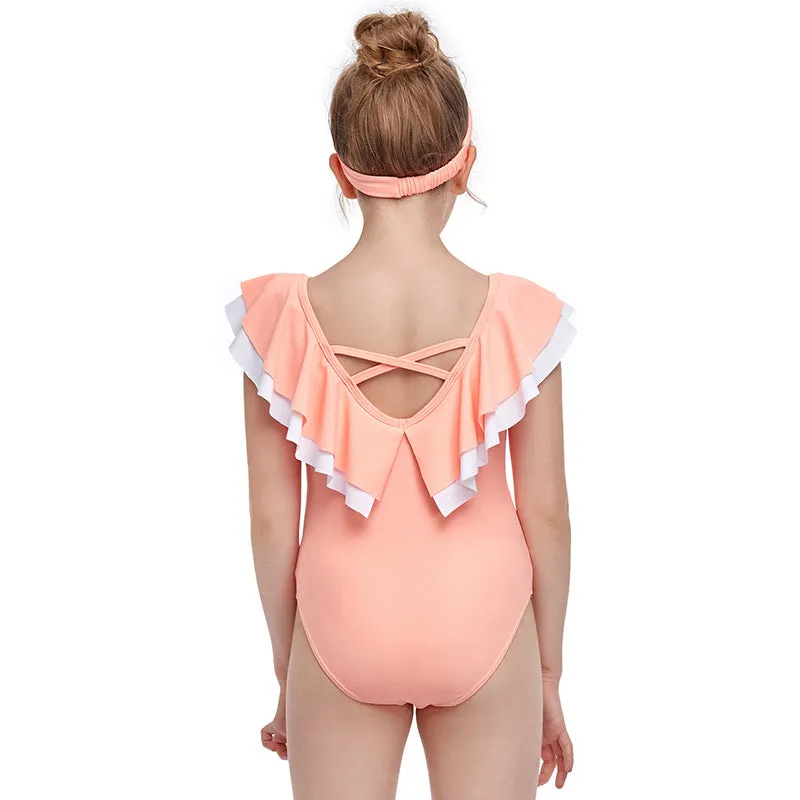 Swimsuit New Children's  Exclusive for Cross-Border Girls' One-Piece Double Ruffle Swimwear