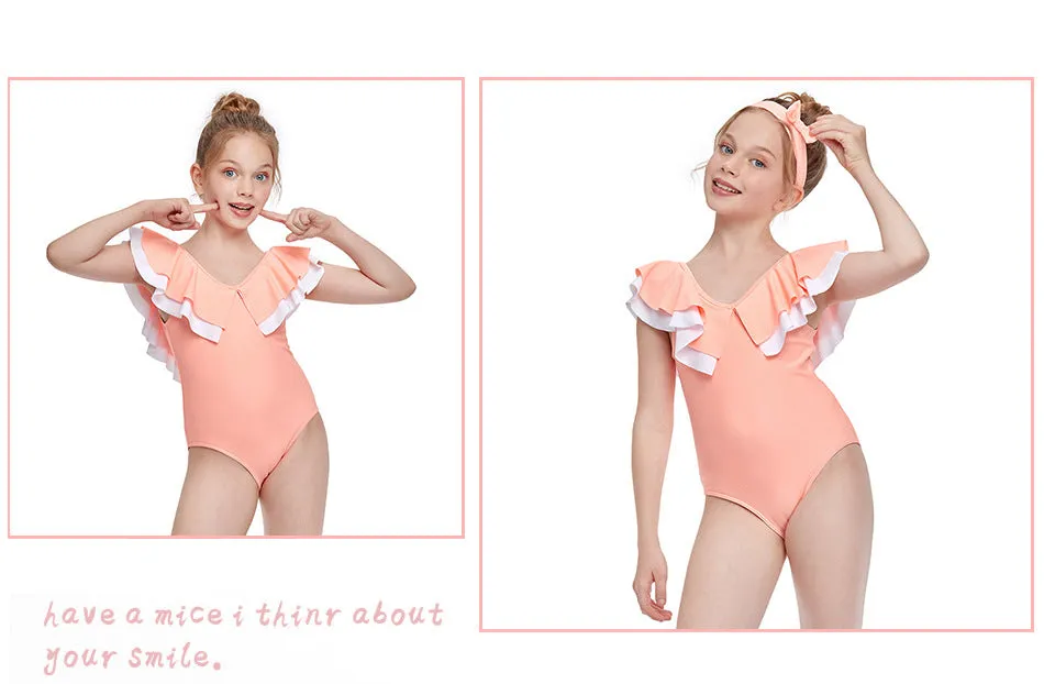 Swimsuit New Children's  Exclusive for Cross-Border Girls' One-Piece Double Ruffle Swimwear