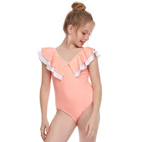 Swimsuit New Children's  Exclusive for Cross-Border Girls' One-Piece Double Ruffle Swimwear