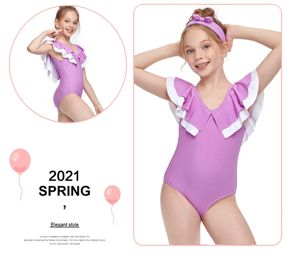 Swimsuit New Children's  Exclusive for Cross-Border Girls' One-Piece Double Ruffle Swimwear