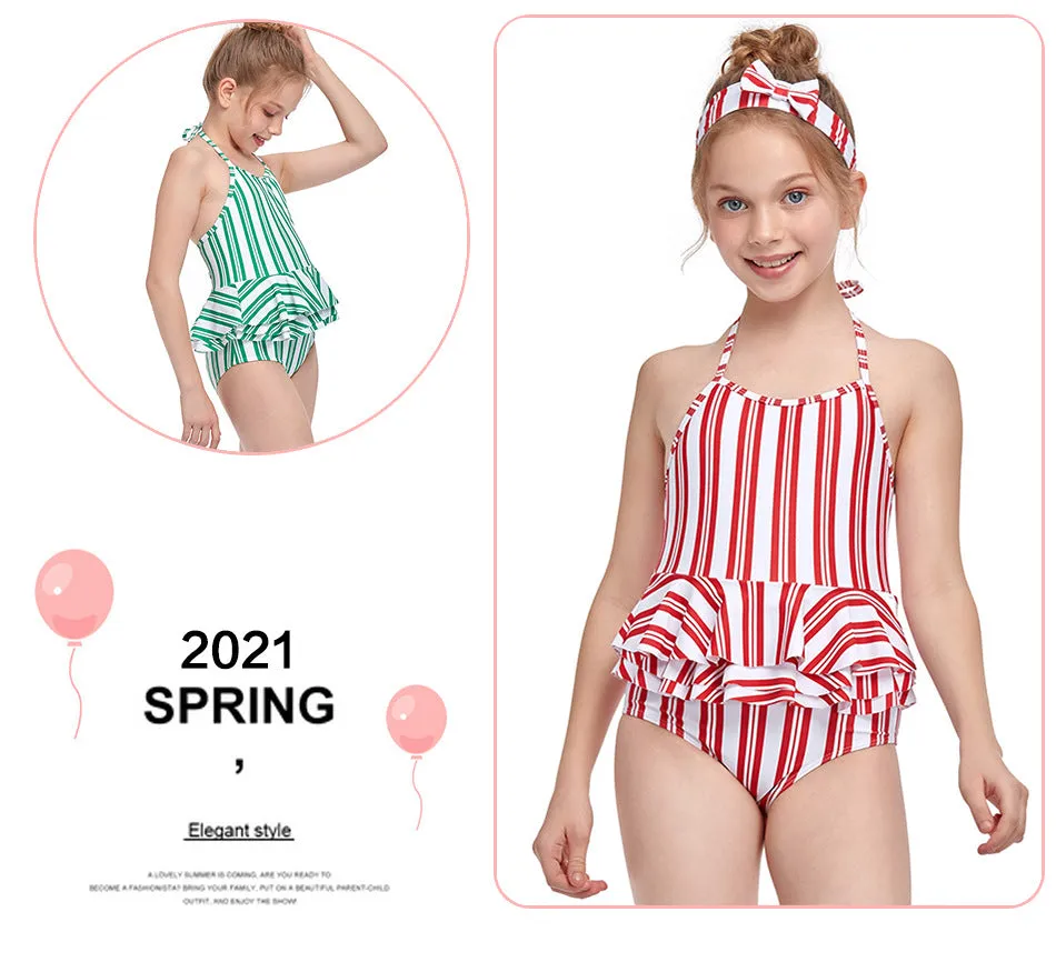 Swimsuit new girls' jumpsuits lotus leaf side children's swimwear
