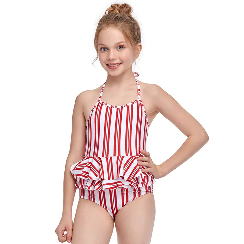Swimsuit new girls' jumpsuits lotus leaf side children's swimwear