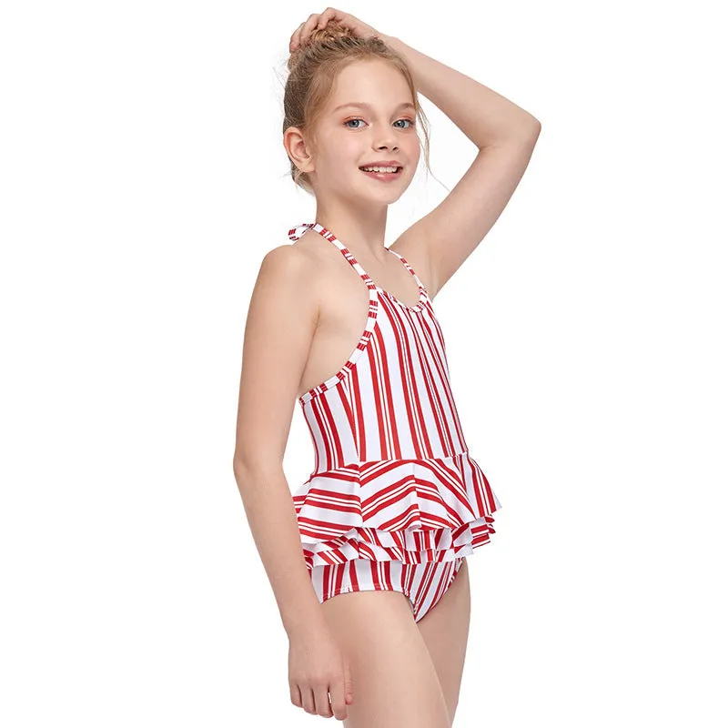 Swimsuit new girls' jumpsuits lotus leaf side children's swimwear