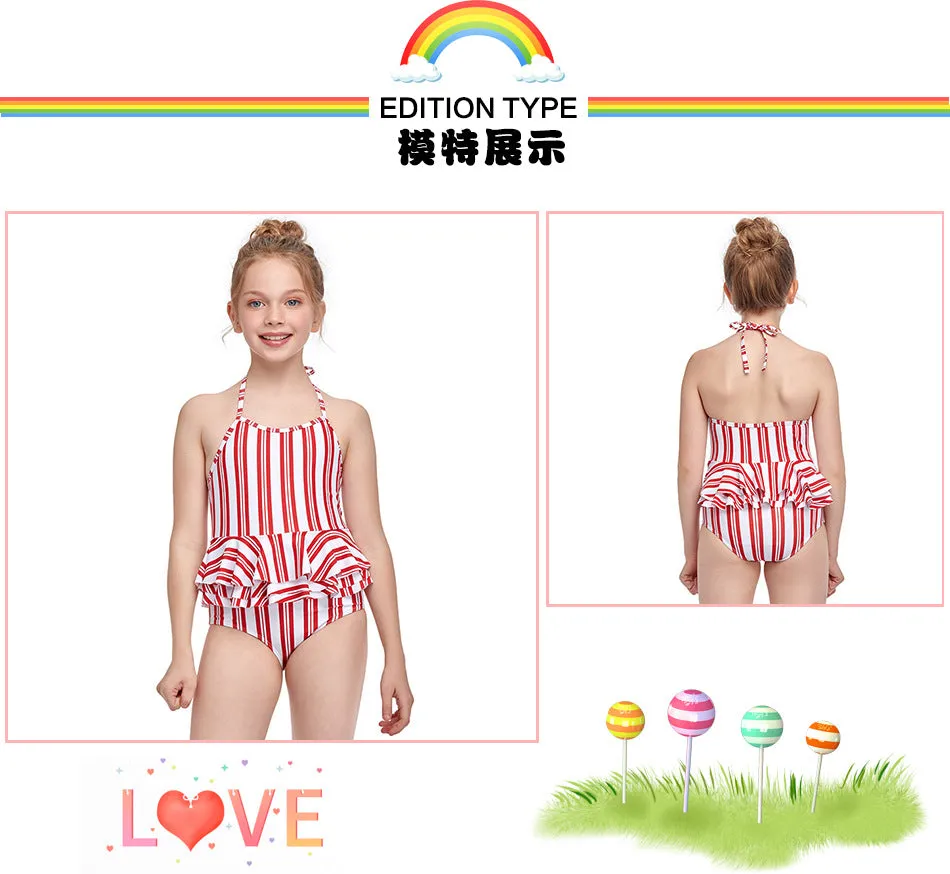 Swimsuit new girls' jumpsuits lotus leaf side children's swimwear