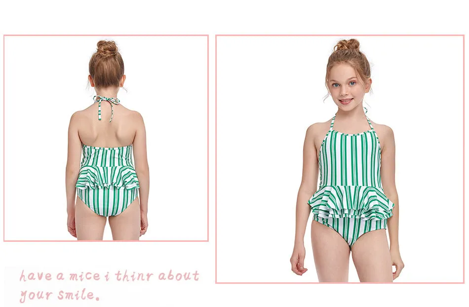 Swimsuit new girls' jumpsuits lotus leaf side children's swimwear
