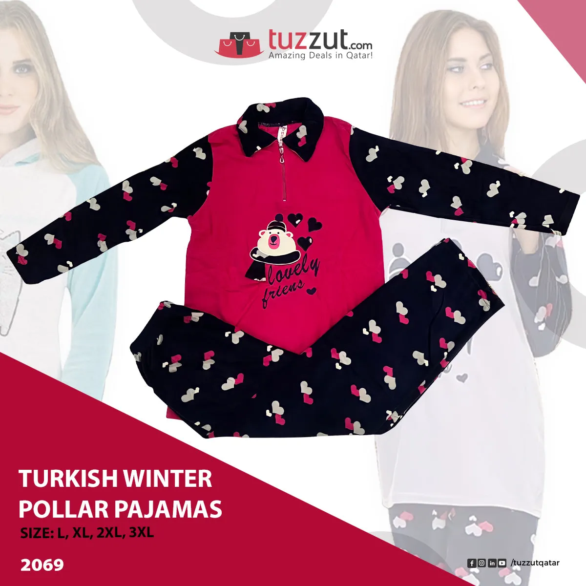 Turkish Winter Polar Pajama Nightwear Homewear - 2069PB
