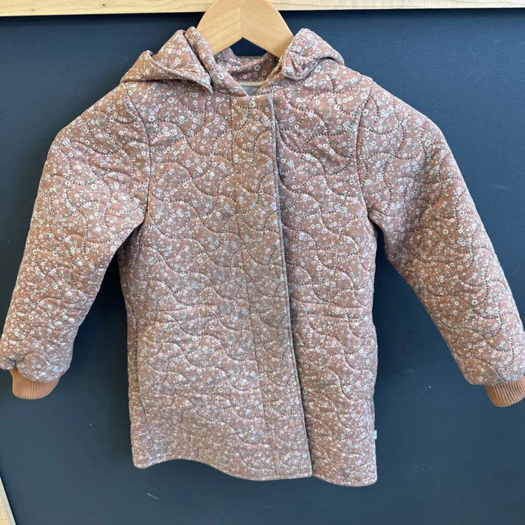 Wheat - Kids' Quilted Button-Up Jacket w/ Hood - MSRP comp $109: Brown/Peach/Pink/Floral-children-7Y
