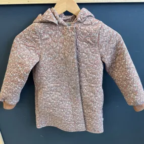 Wheat - Kids' Quilted Button-Up Jacket w/ Hood - MSRP comp $109: Brown/Peach/Pink/Floral-children-7Y