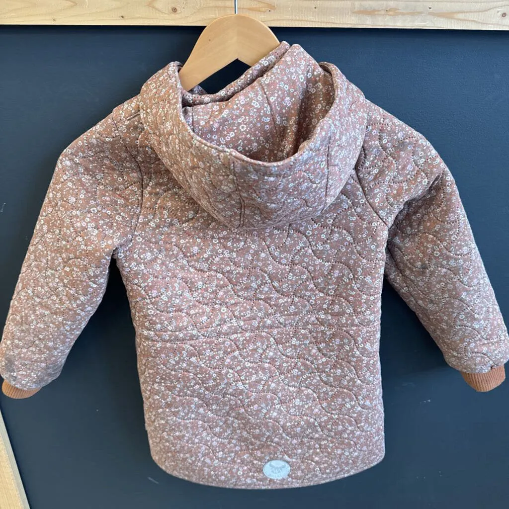Wheat - Kids' Quilted Button-Up Jacket w/ Hood - MSRP comp $109: Brown/Peach/Pink/Floral-children-7Y
